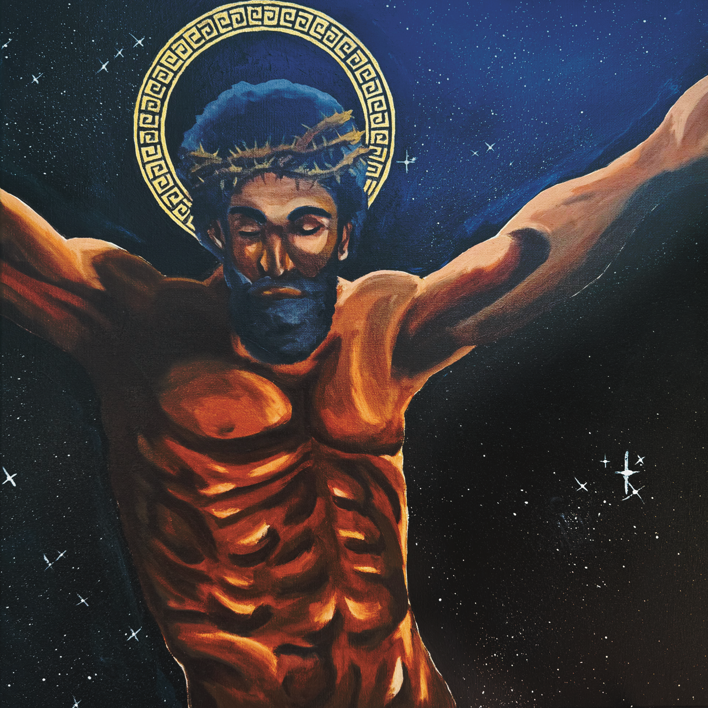 “He Who Conquers” 24x24 In, OIl & Gold Leaf on Canvas